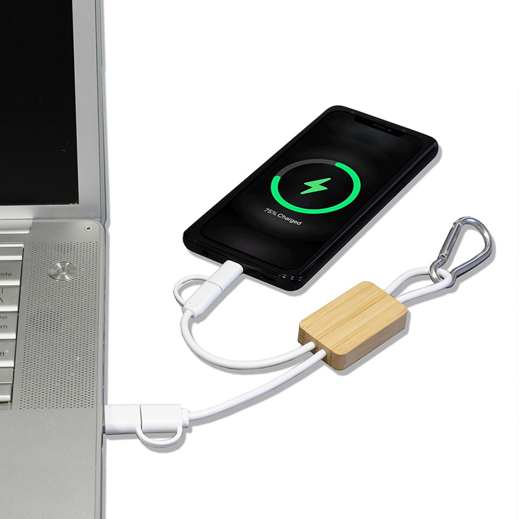 "LISBON" 5-in-1 Bamboo Cell Phone Charging Cable w/Carabiner 8