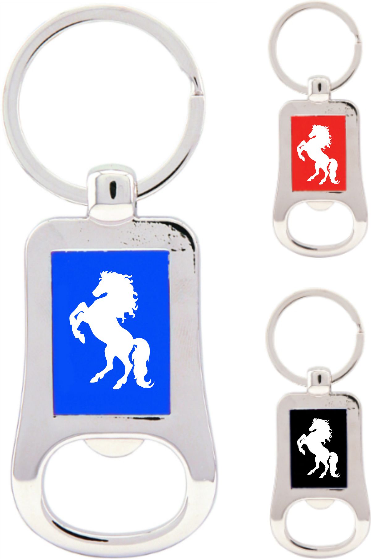 2 1/8" Silver/Black Laserable Bottle Opener Keychain