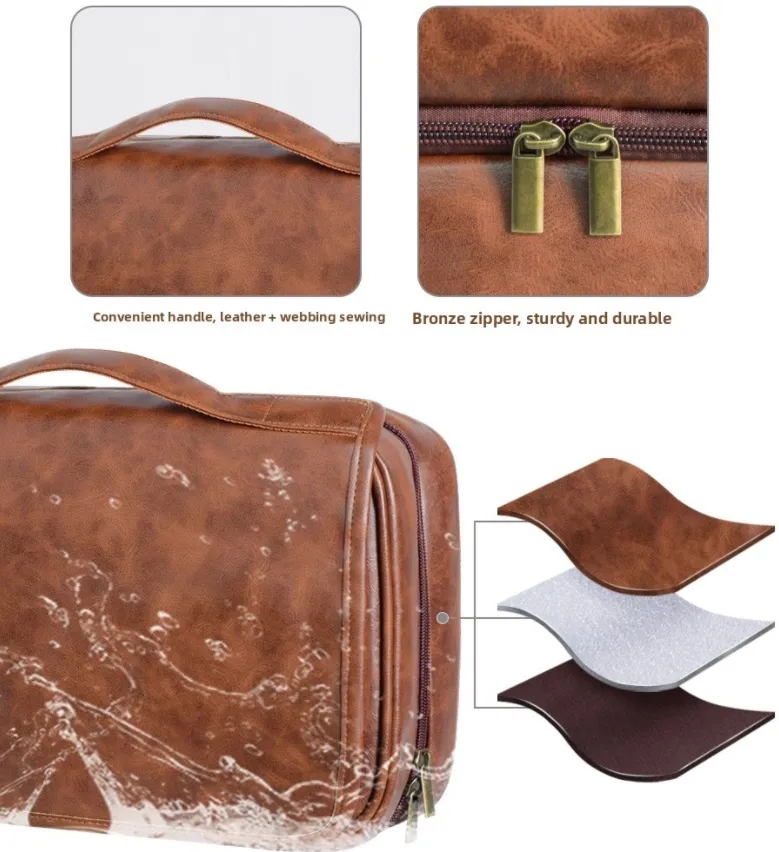 Custom Logo Hanging PU Leather Toiletry Bag Wholesale Bulk Travel Cosmetic Organizer 7