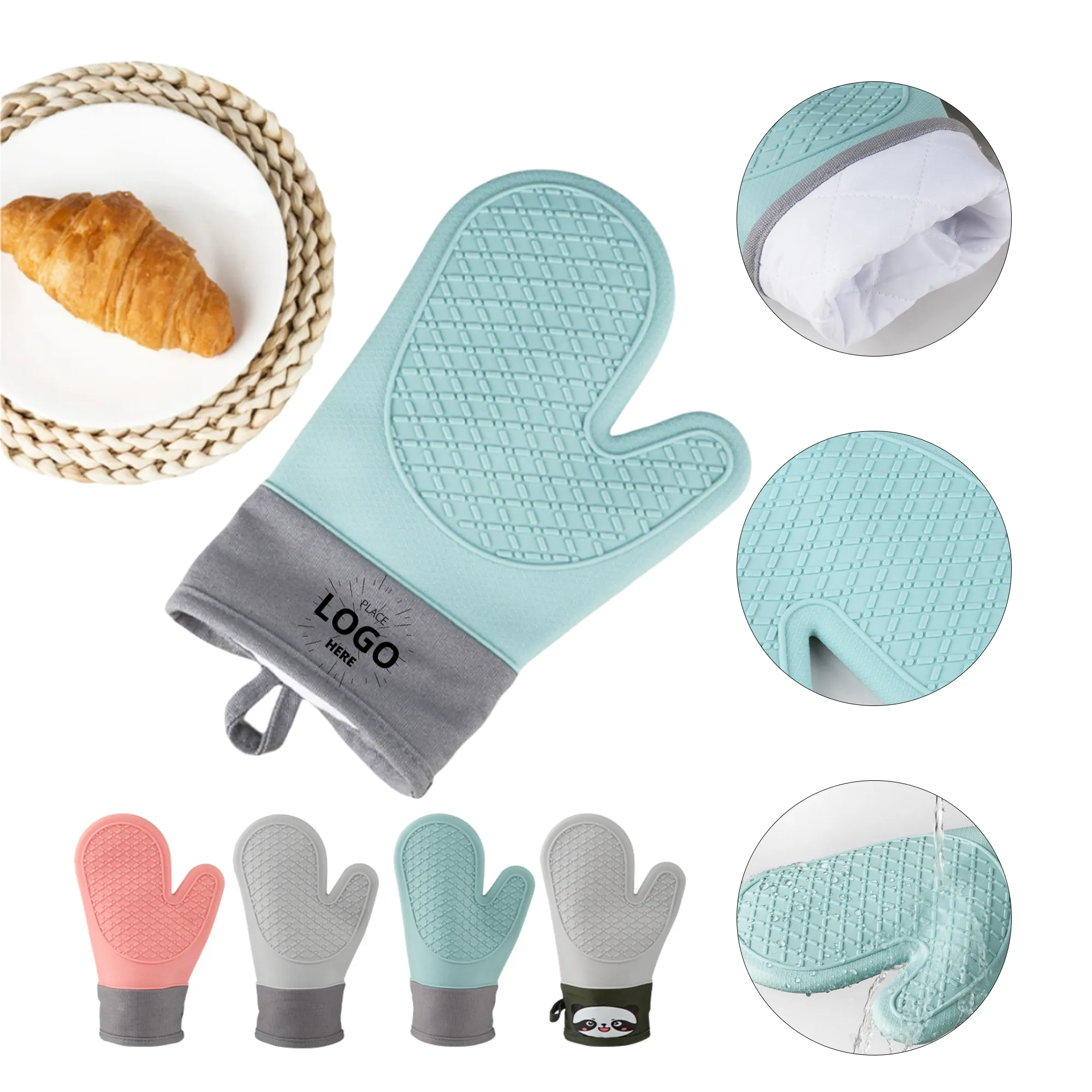 Thickened Lengthened Silicone Oven Mitt 4