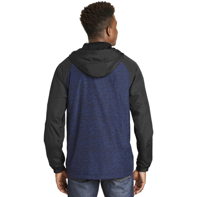 Sport-Tek Heather Colorblock Raglan Hooded Wind Jacket. 4