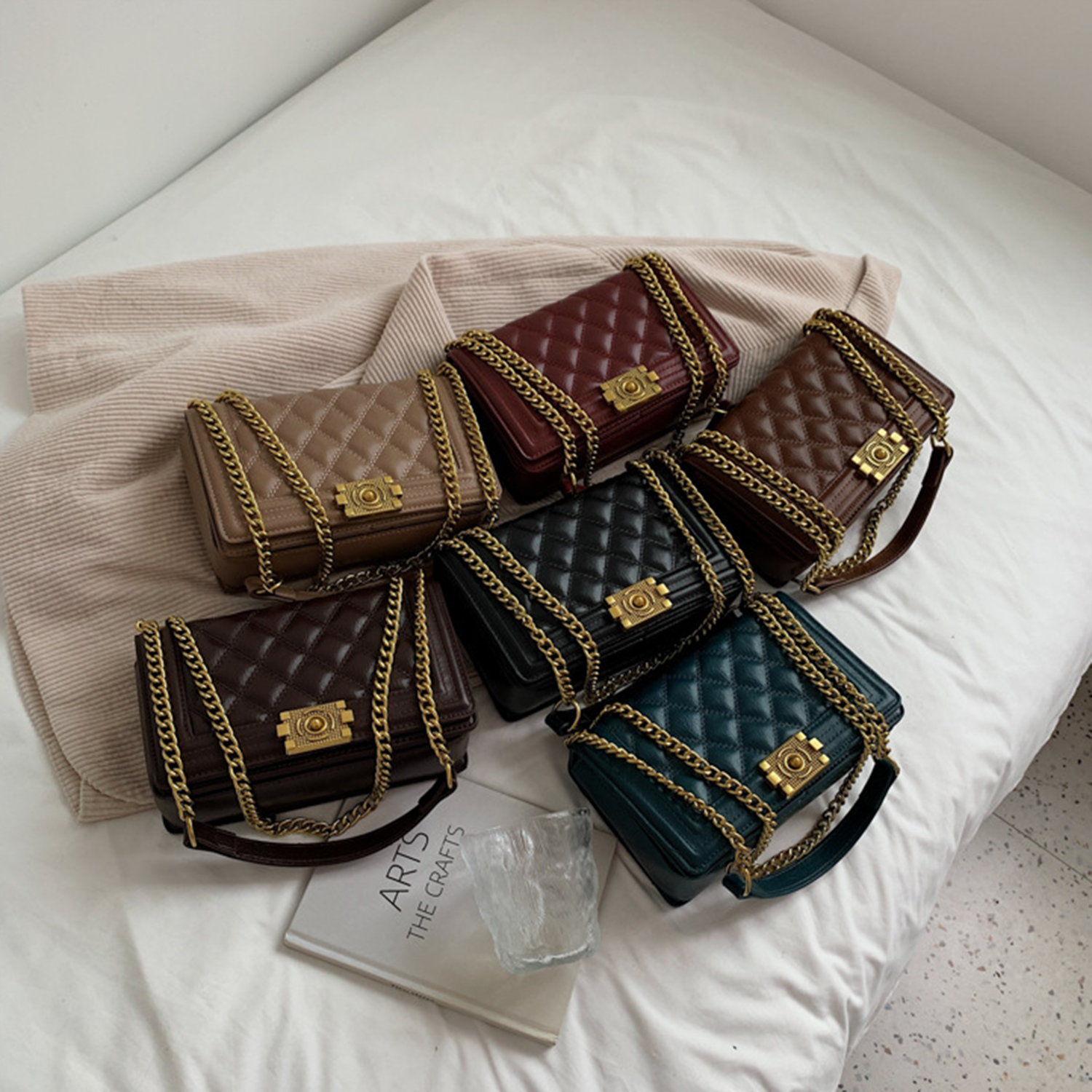 Trendy Chain PU Leather Quilted Crossbody Bag 4