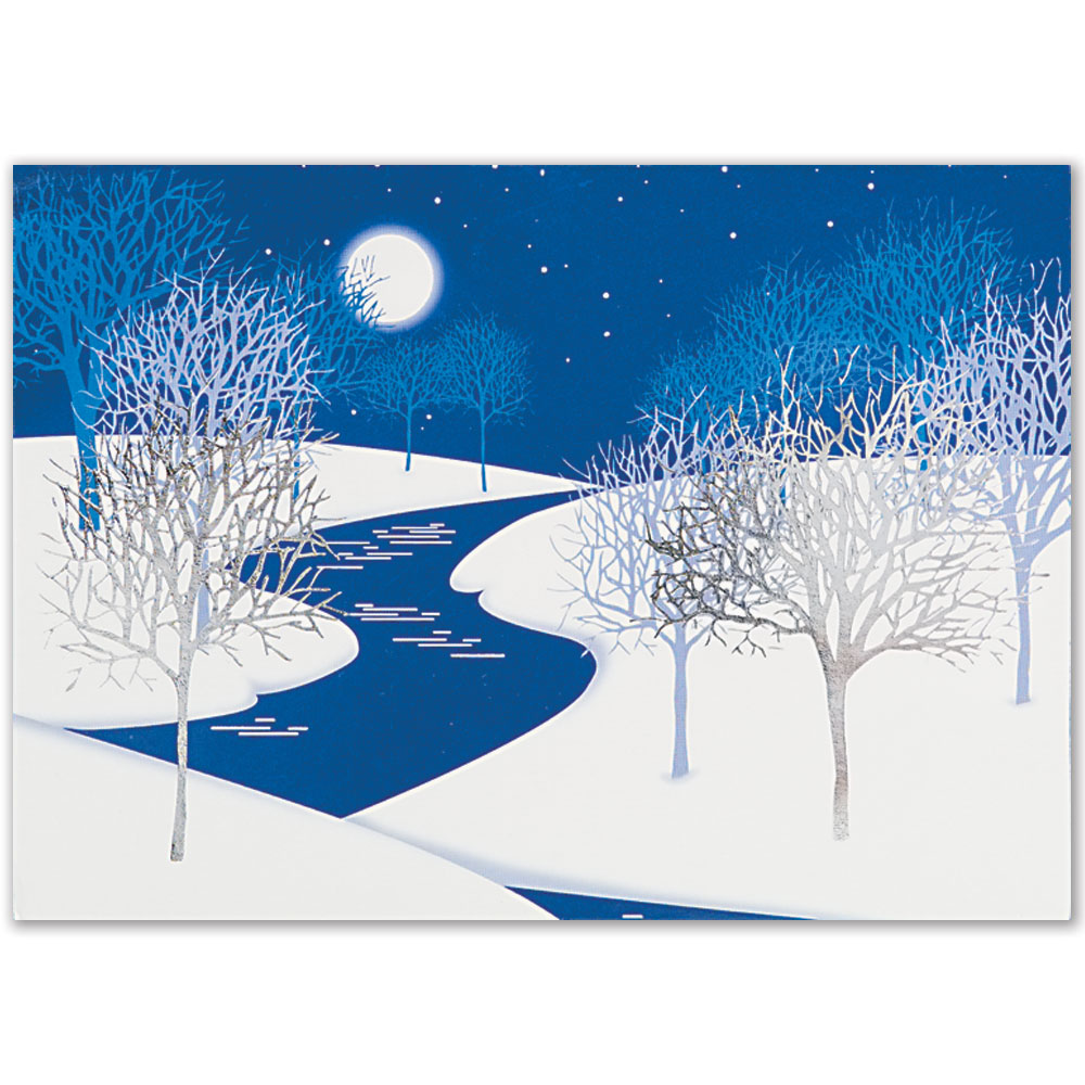 Classic Cold Night Trees Holiday Greeting Card 4