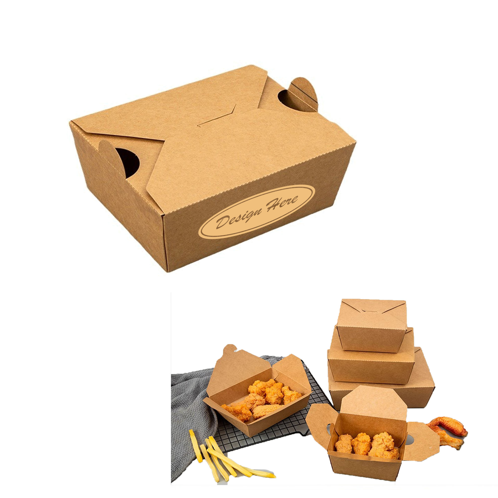 Kraft Paper Lunch Box with Strong, Biodegradable Construction 2