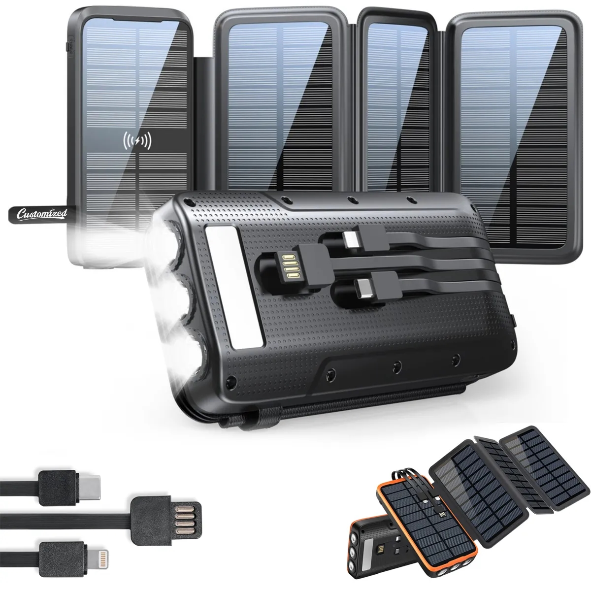 Wireless Solar Power Bank w/ Flashlight Multi Port Charging 2