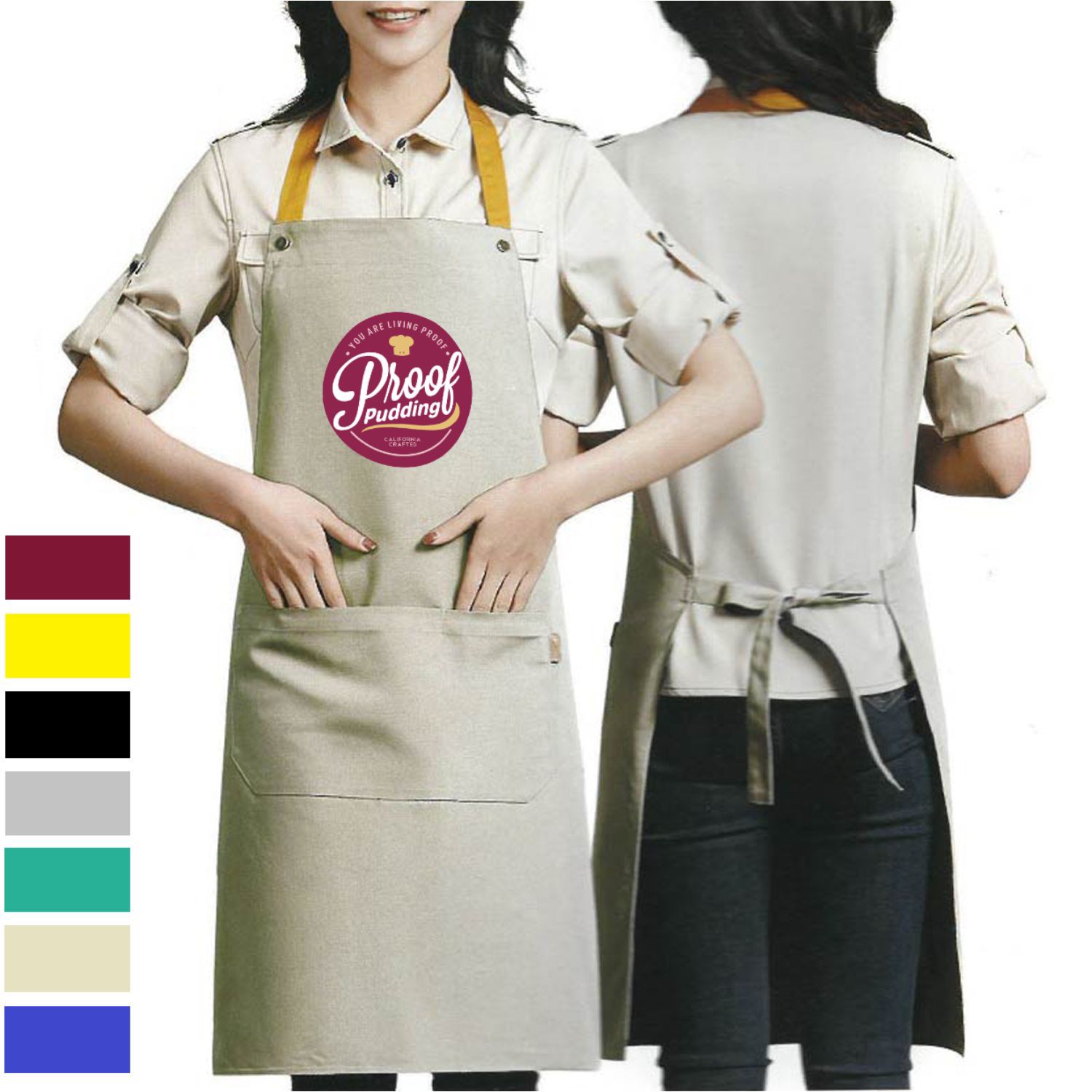 14 oz. Custom Canvas Kitchen Apron w/ 2 front pockets, Antifouling 32"L x 25"W 1