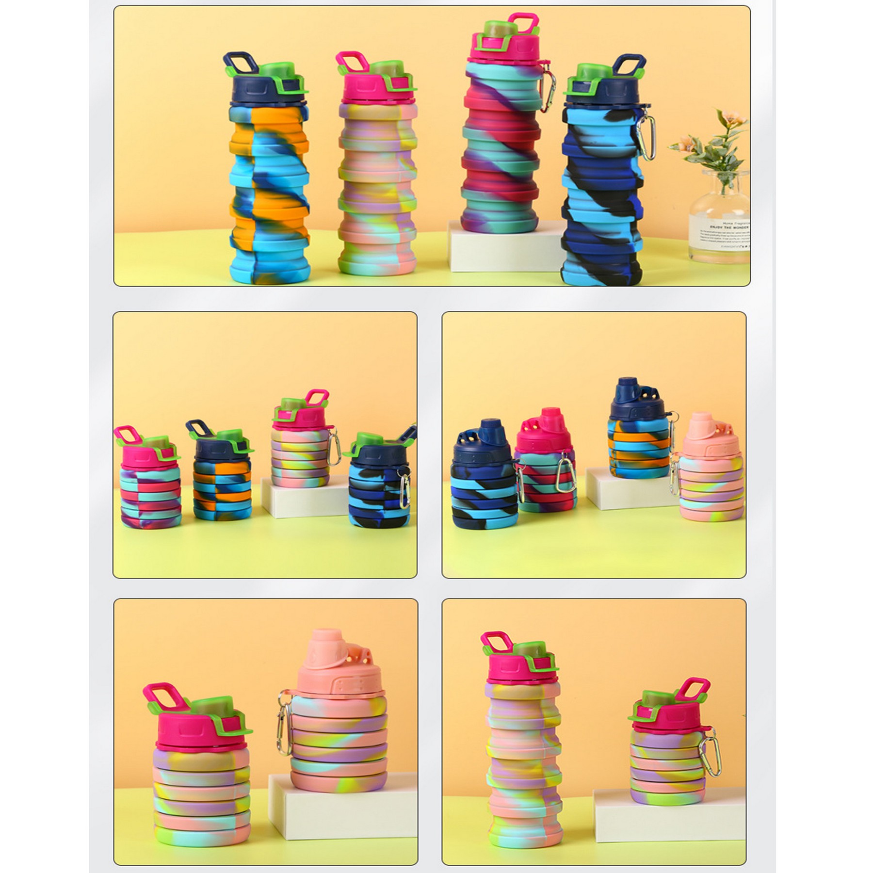 16 Oz Clip-On Collapsible Silicone Water Bottle 2