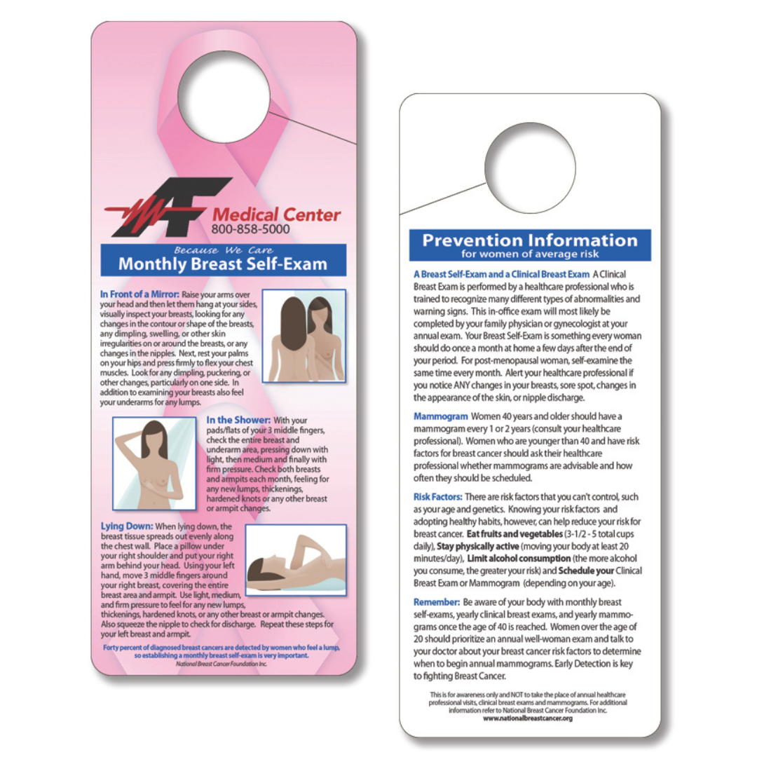 Breast Self Exam Hang Tag, Ribbon Design 3