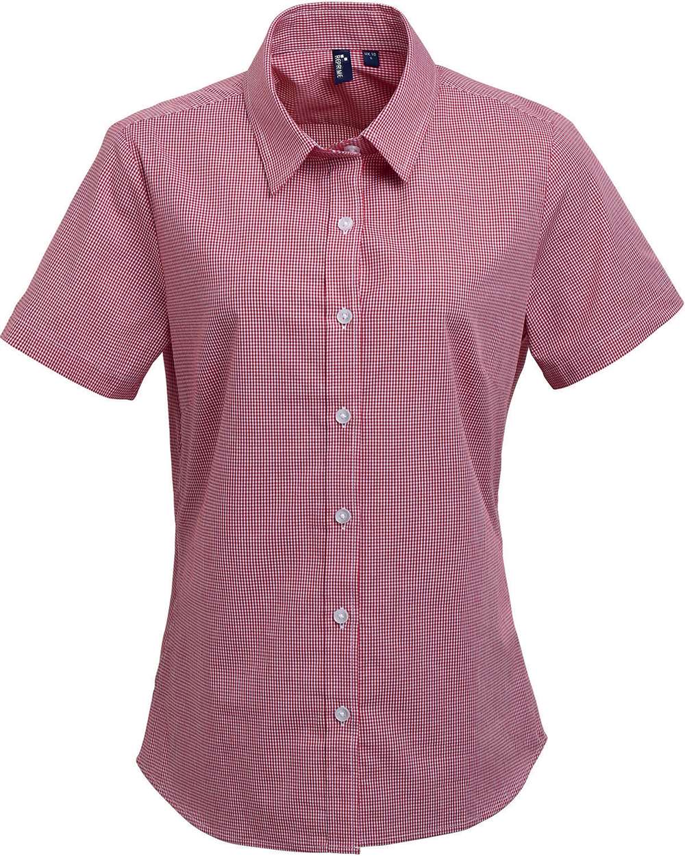 Women's Microcheck Gingham Short Sleeve Cotton Dress Shirt - RP321 36