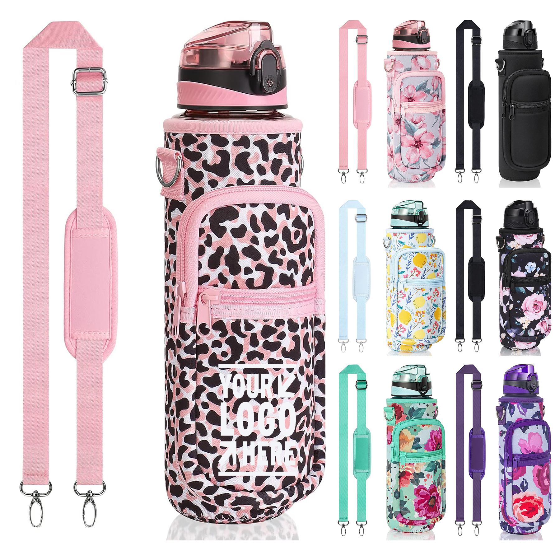 32 OZ BPA Free Plastic Motivational Water Bottle With Sleeve Insulated Neoprene Holder Carrier Bag
