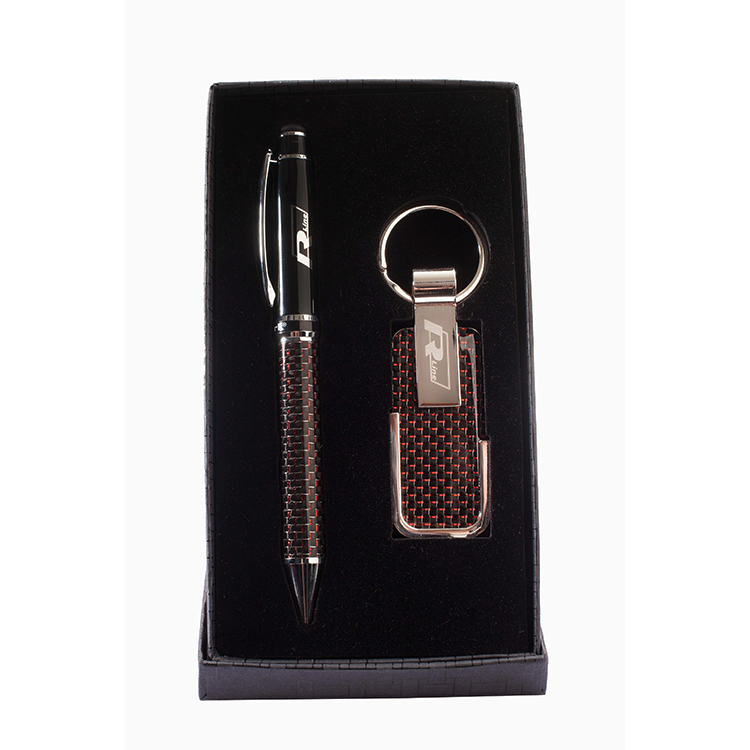 GFTS-GB3 Carbon fiber keychain with Twist Action Ballpoint pen Gift Set