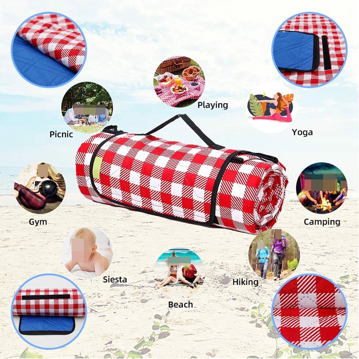 80x80 Inch Picnic Blanket Large Waterproof Pad 4