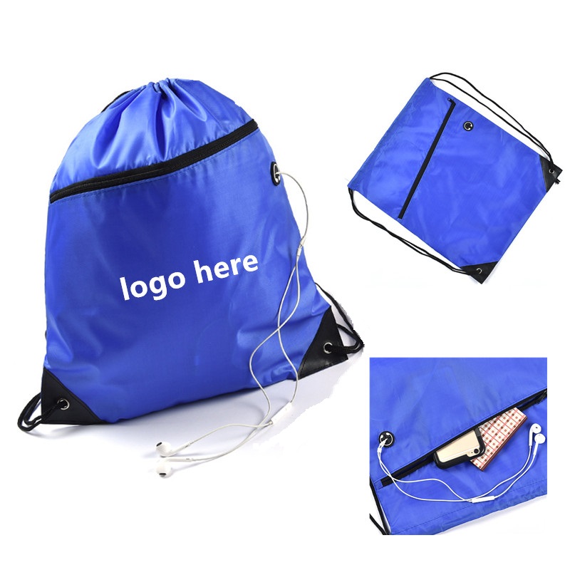 Sports Drawstring Backpack with Front Zipper Pocket 2