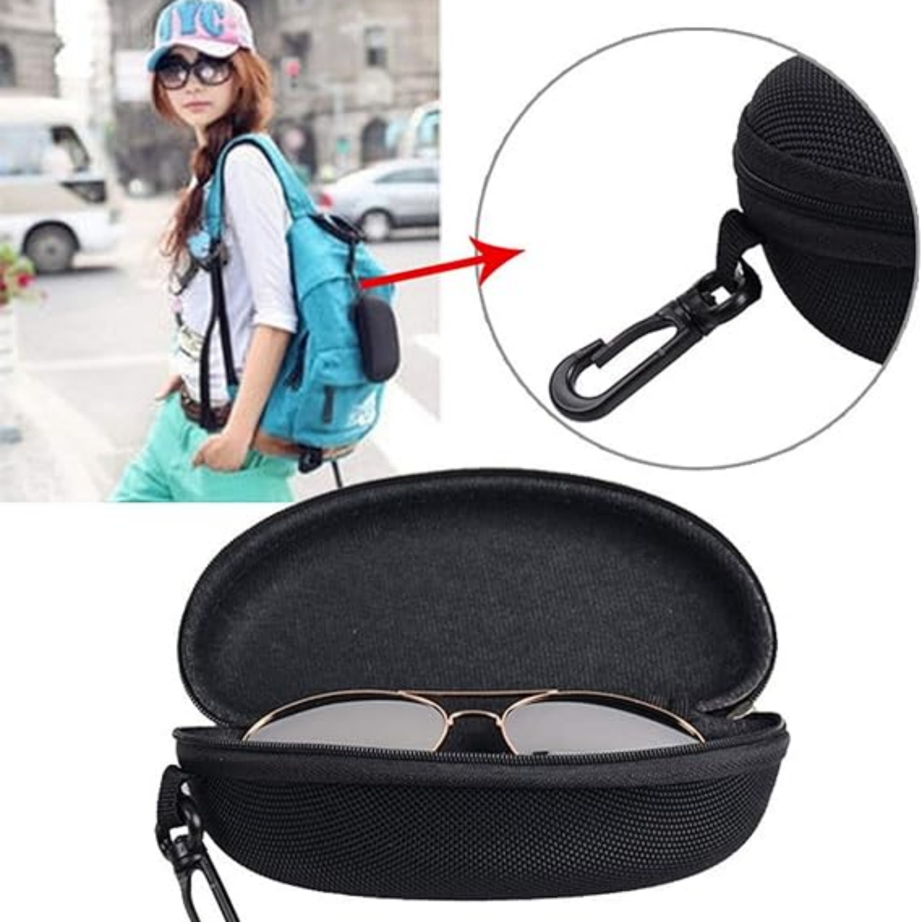Waterproof Sunglasses Case Zipper Hard Shell Box With Clip 1
