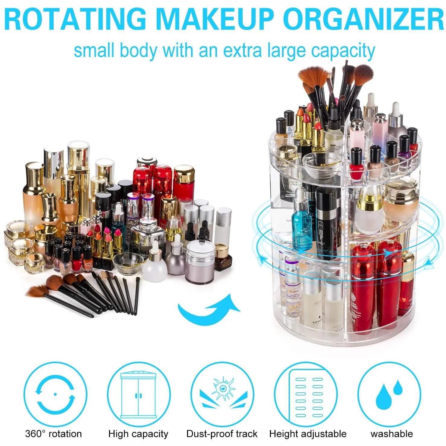 360 Rotating Adjustable Bathroom Makeup Storage Holder 3