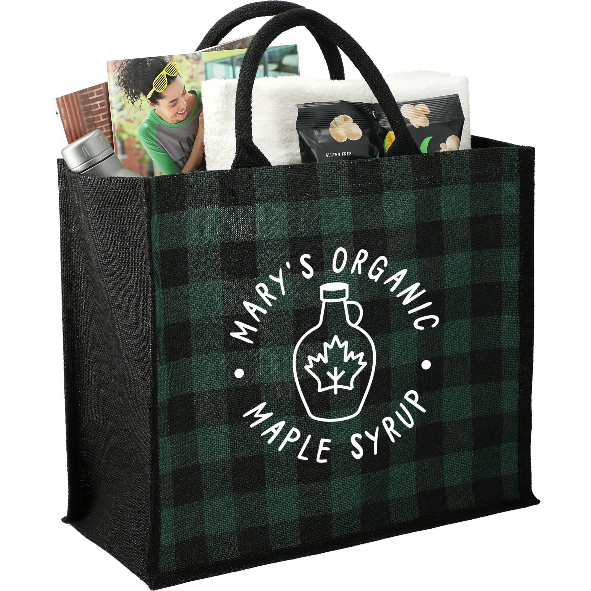 Buffalo Plaid Printed Jute Tote 31