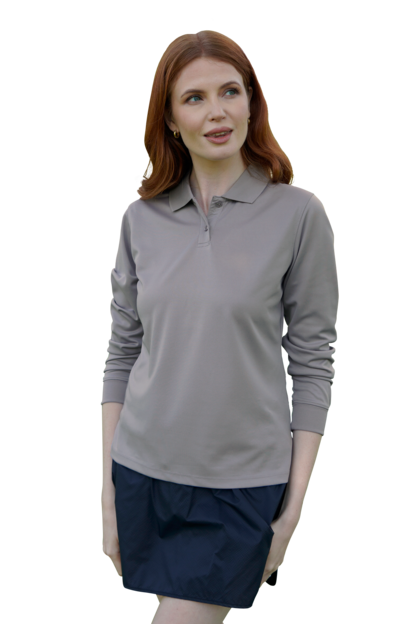 Women's Vansport Omega Long Sleeve Solid Mesh Tech Polo 15