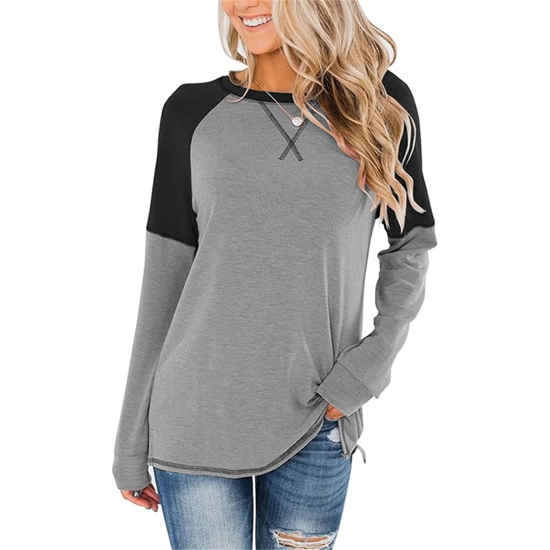 Women's Crew Neck Color Block Blouse 22