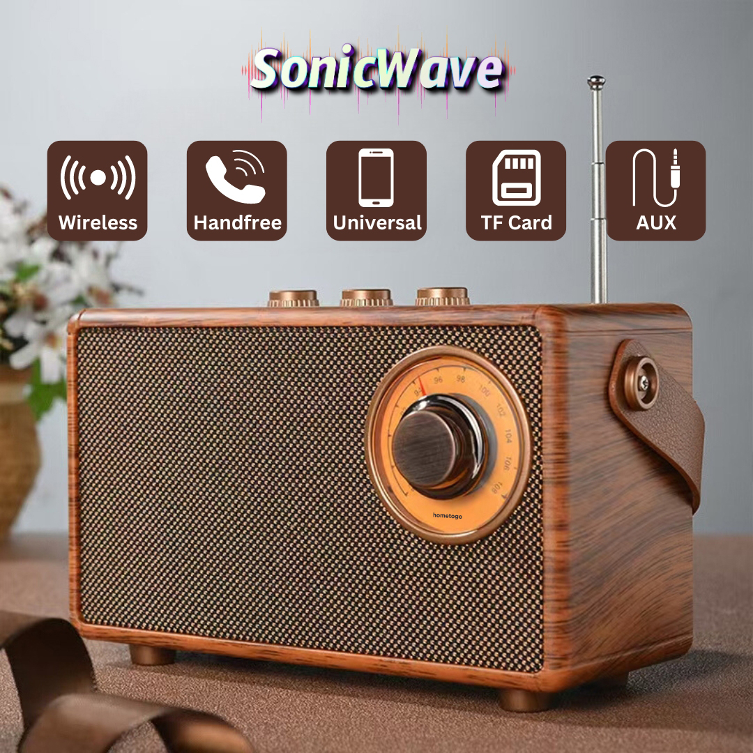 SonicWave Retro Bluetooth Speaker with USB, TF Card, AUX & FM Radio 9