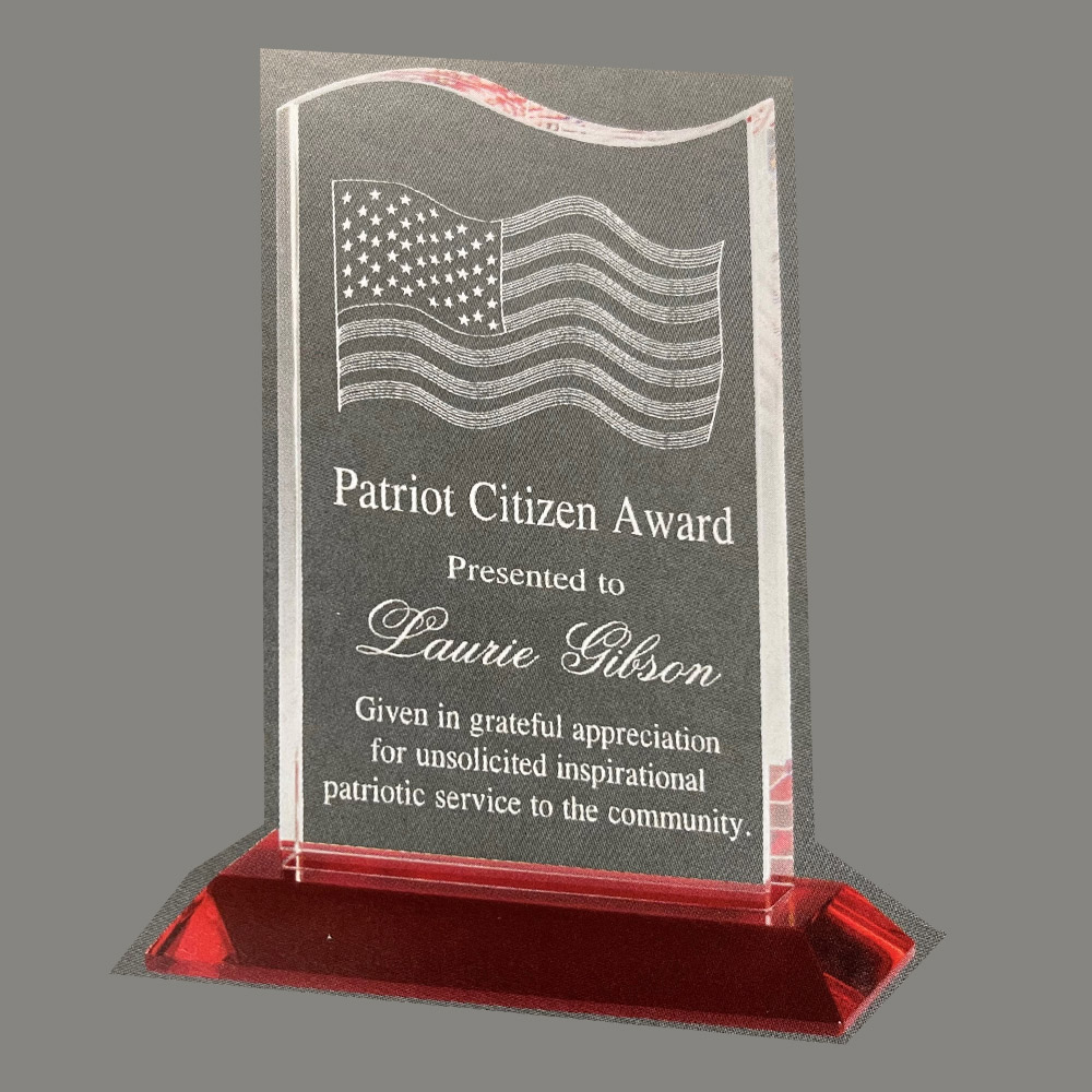 Crystal American Flag Award with Rosewood Base 1