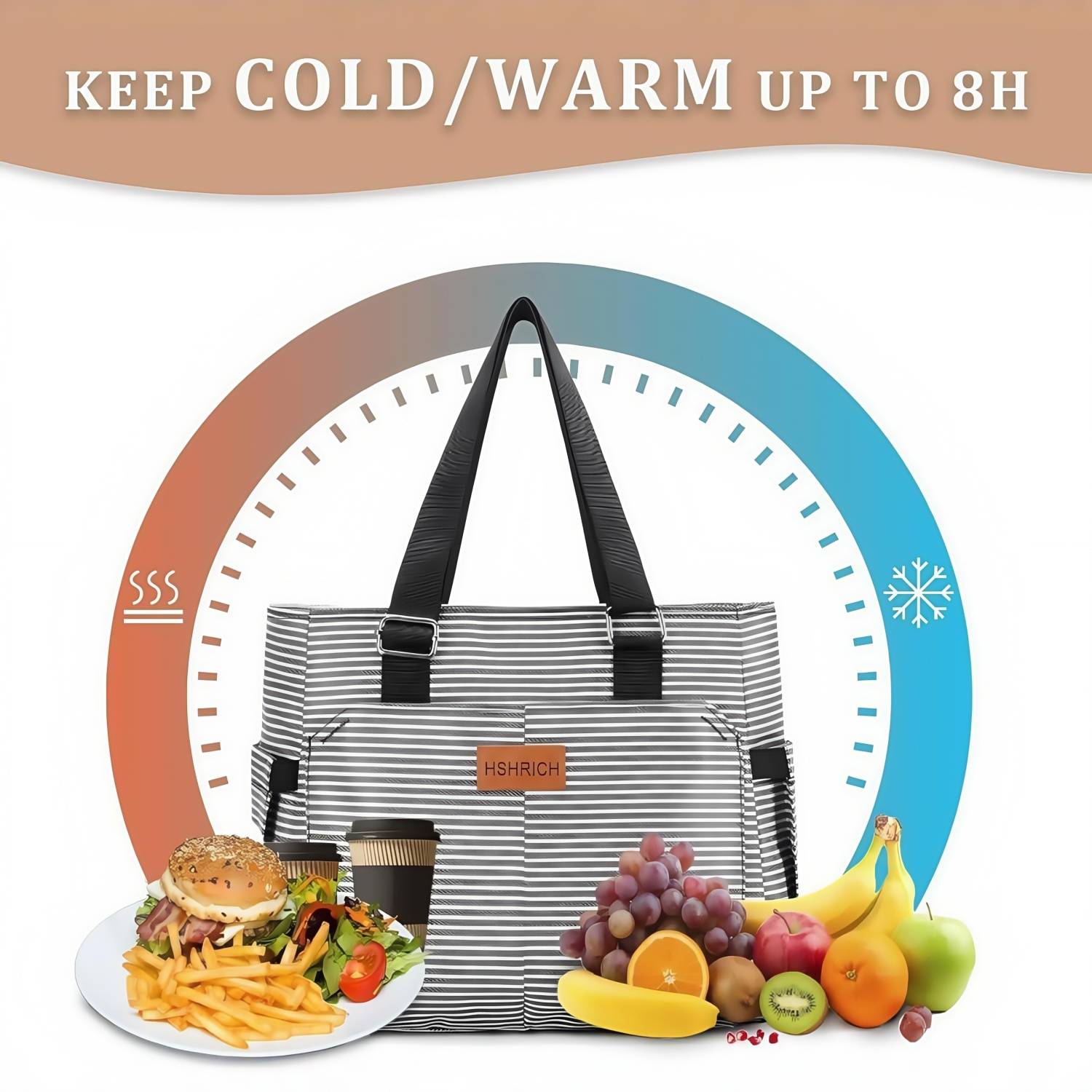 9L Oxford Insulated Cooler Lunch Bag w/ Pockets for Office 9