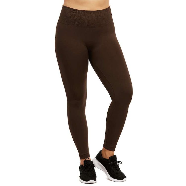 Women's High Waist Fleece Leggings - Coffee Extra-Wide Band XL 2