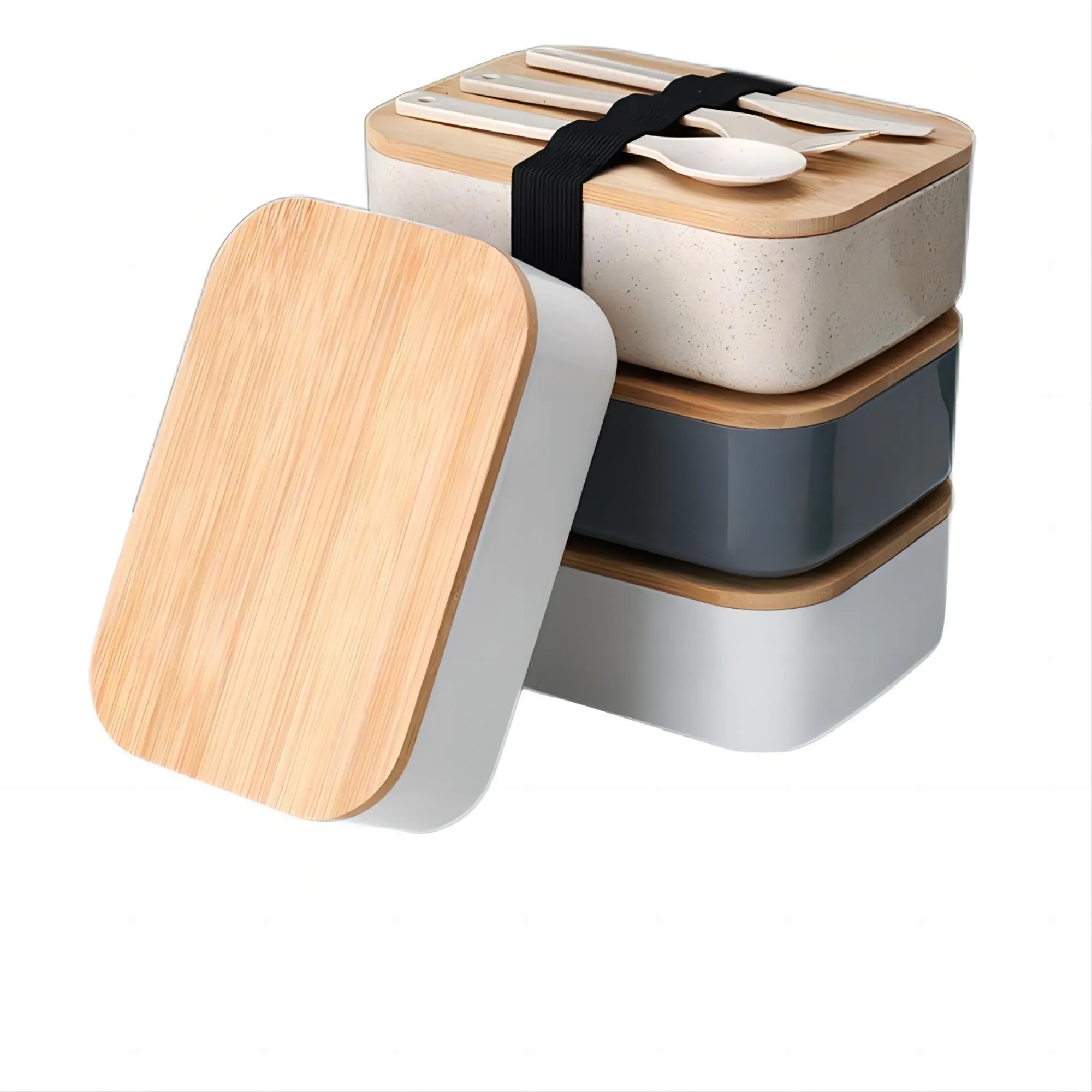 Wheat Straw Wooden Cover Lunch Box 2