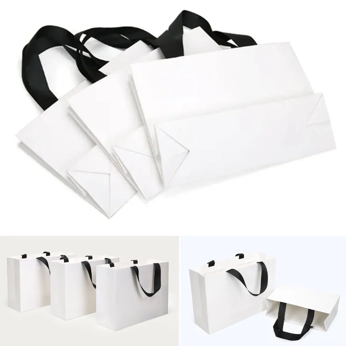 Reusable Foldable White Paper Gift Bags All Over Printing 4