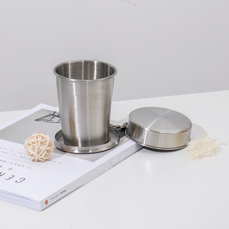 450ML Travel 304 Stainless Steel Collapsible Cup w/ Metal Keychain 7