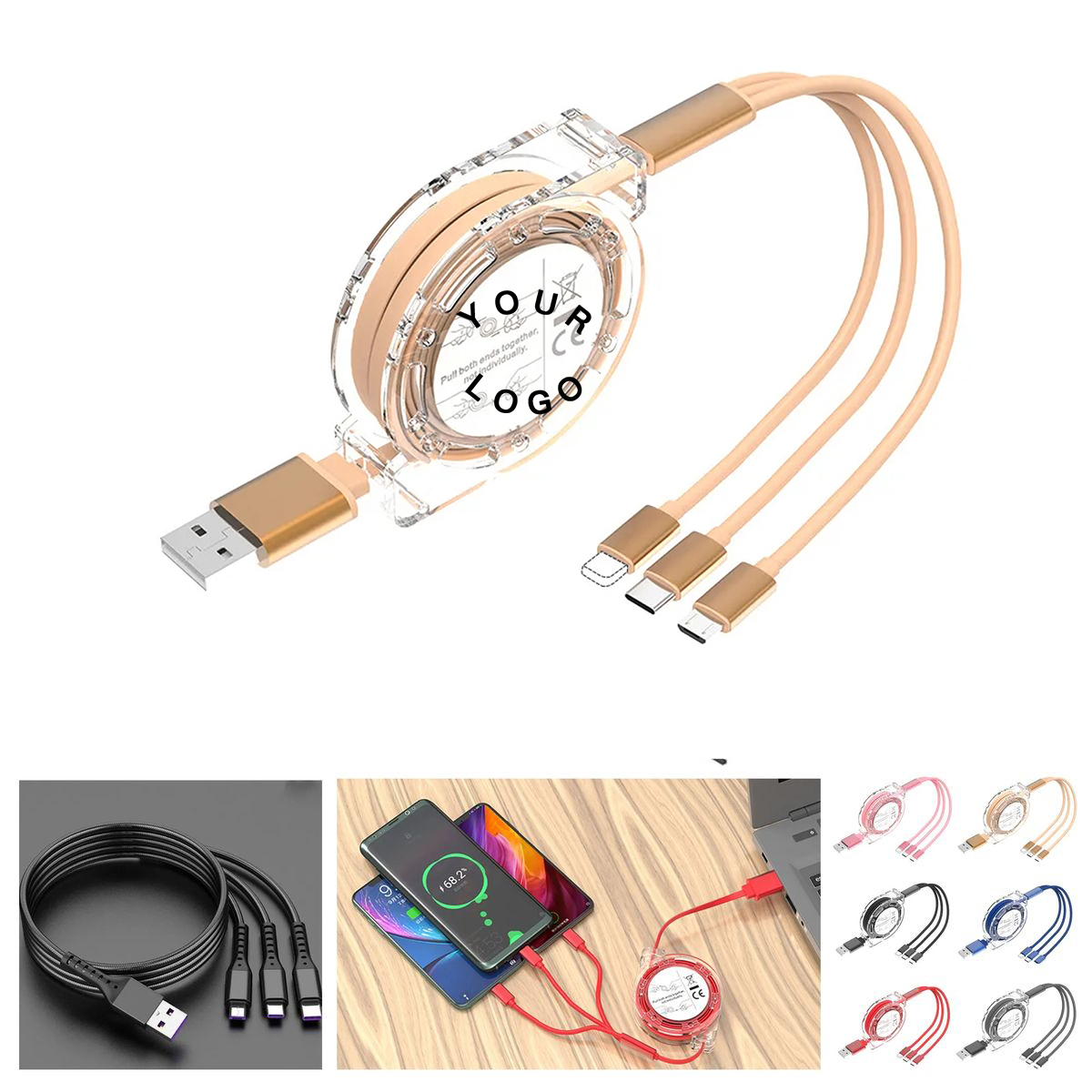 Retractable 3 in 1 USB Charging Cable 40 Inch 2