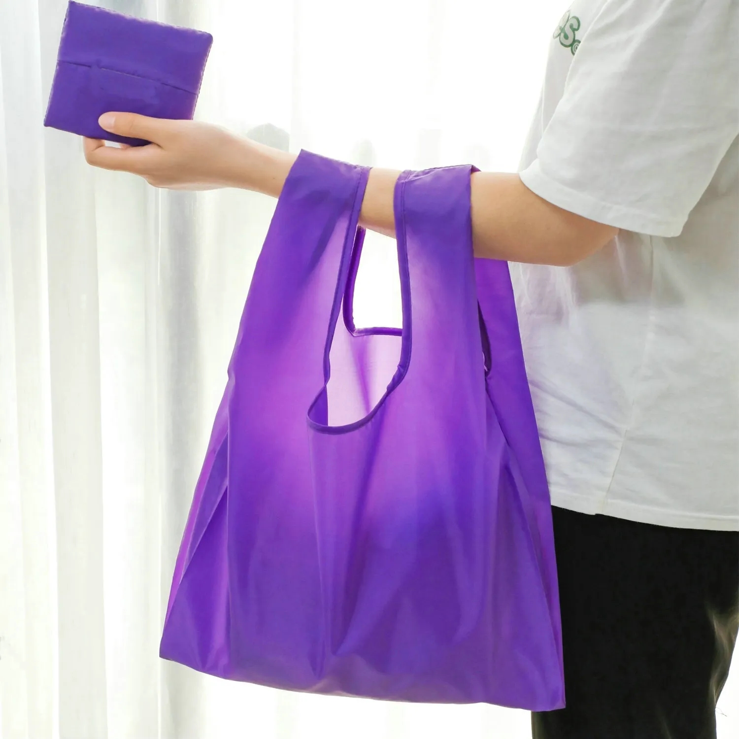 Folding Reusable Tote Bag With Small Pouch, custom tote bag with logo imprint 2