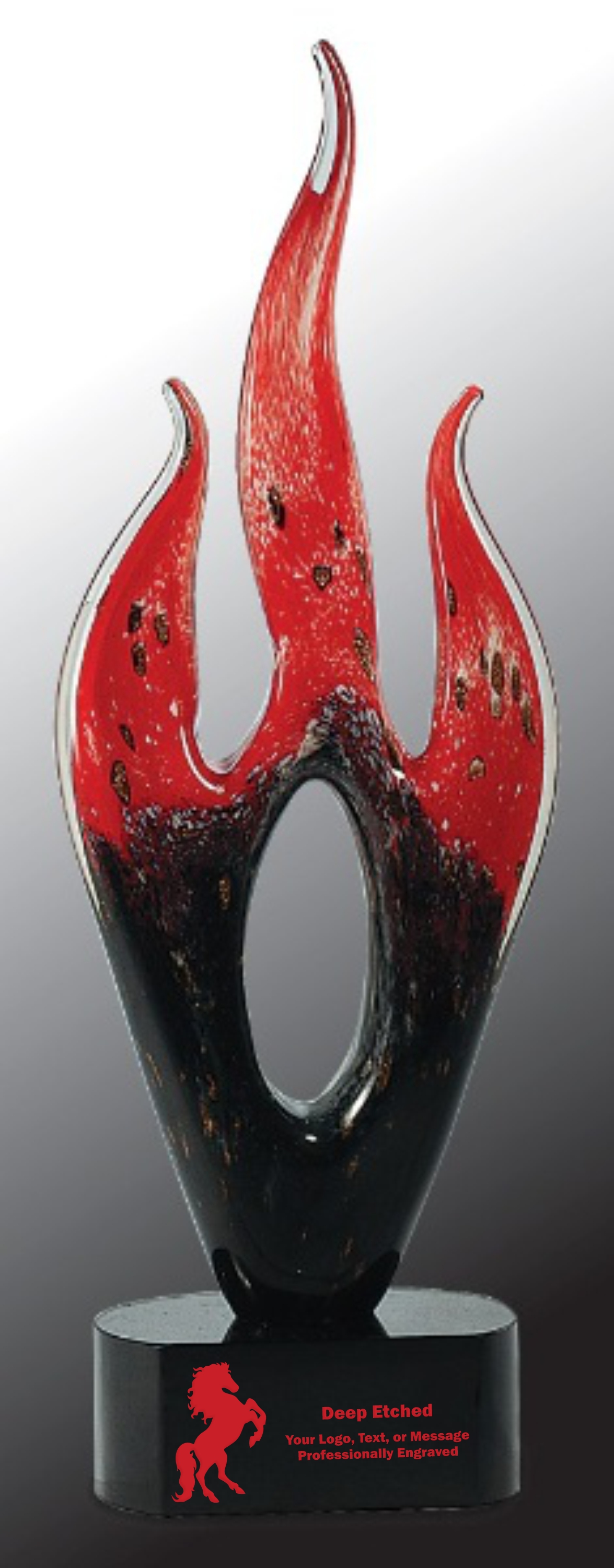 16" Red & Black Flame Art Glass Award