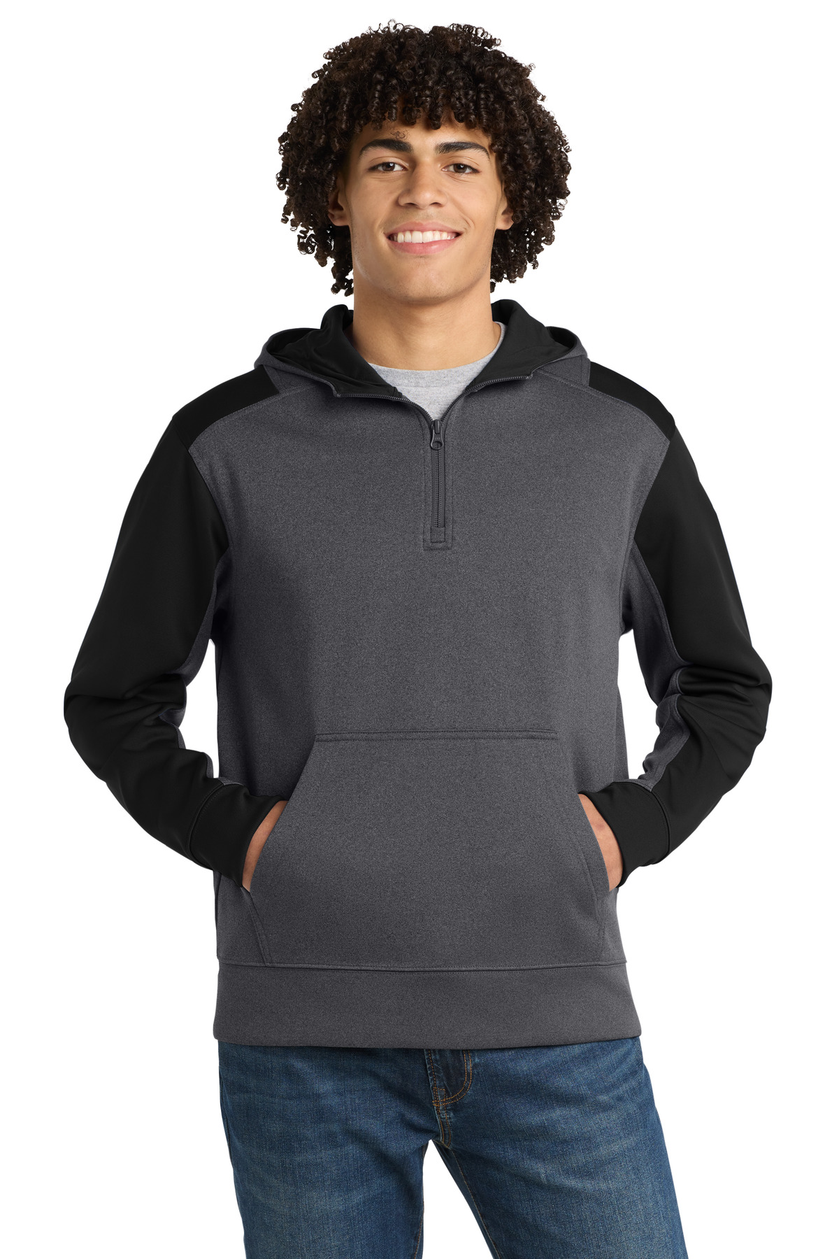 Sport-Tek Tech Fleece Colorblock 1/4-Zip Hooded Sweatshirt. ST249, custom hoodie or sweatshirt with logo imprint 3
