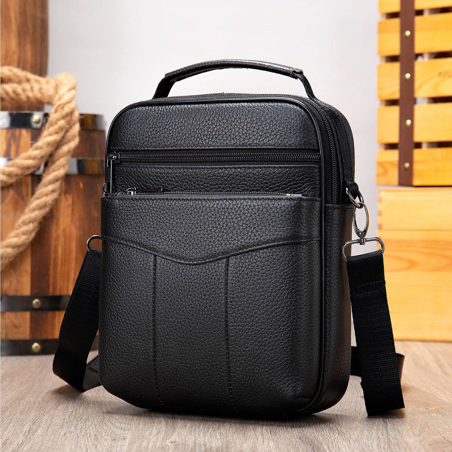 Genuine Leather outdoor business men's crossbody bag 2