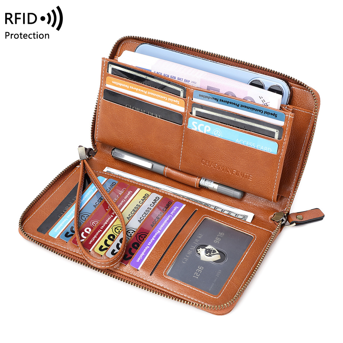 Women's RFID Blocking Wallet With Zipper 7