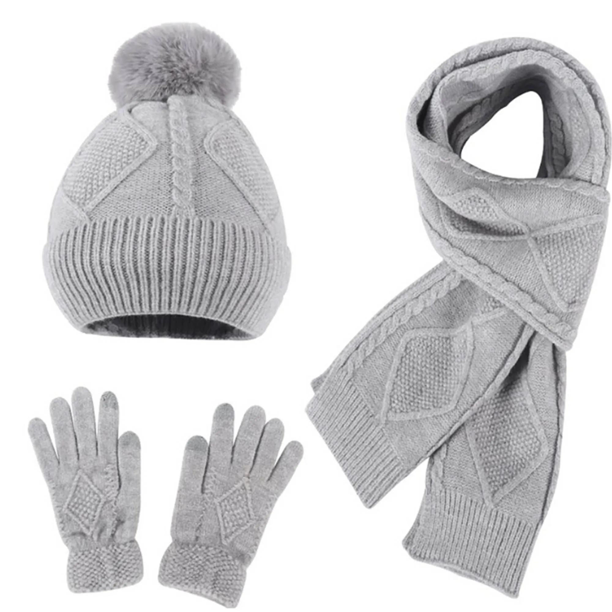 Winter Knit Scarf Set with Hat and Touchscreen Gloves 4