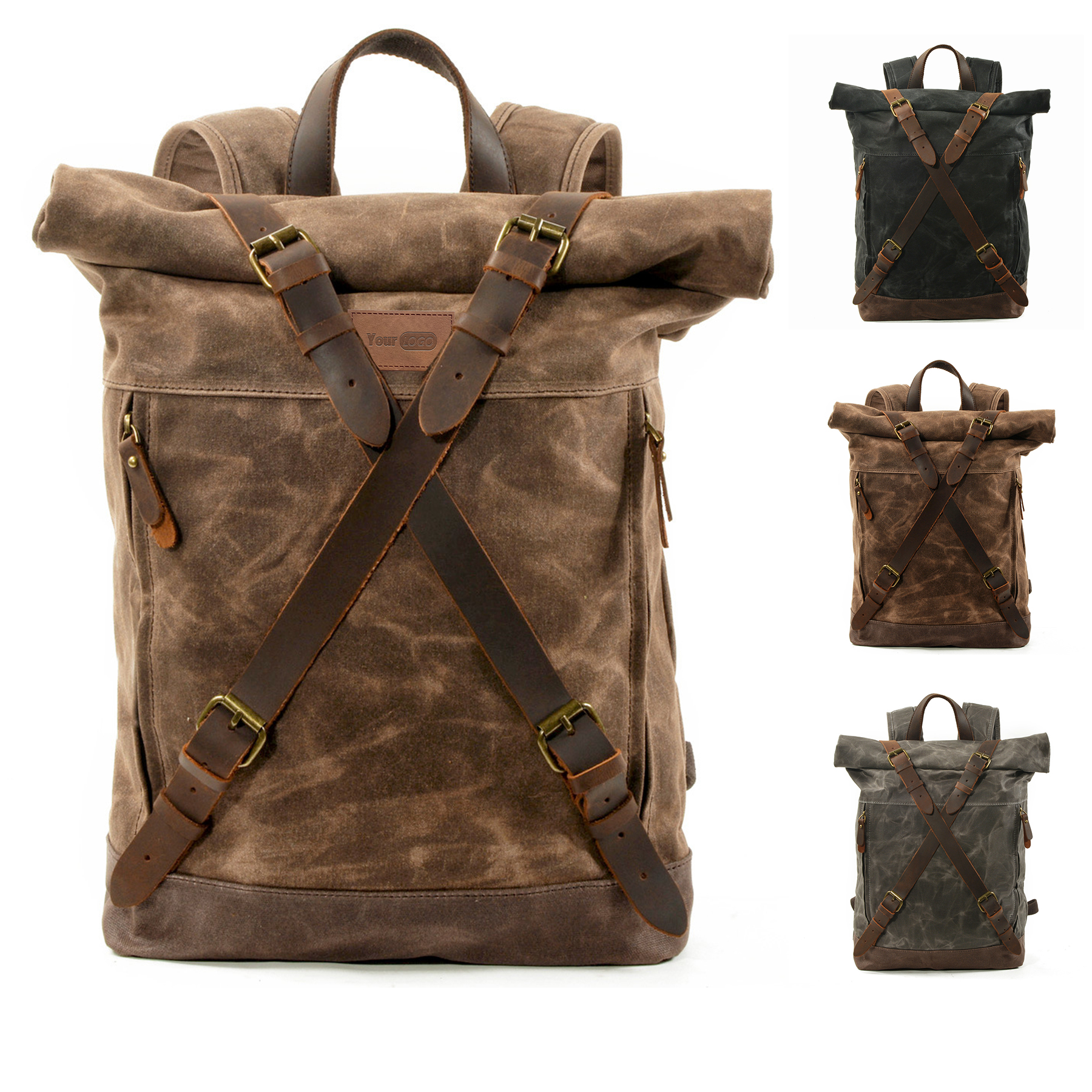 Vintage Canvas Leather Laptop Backpack 7