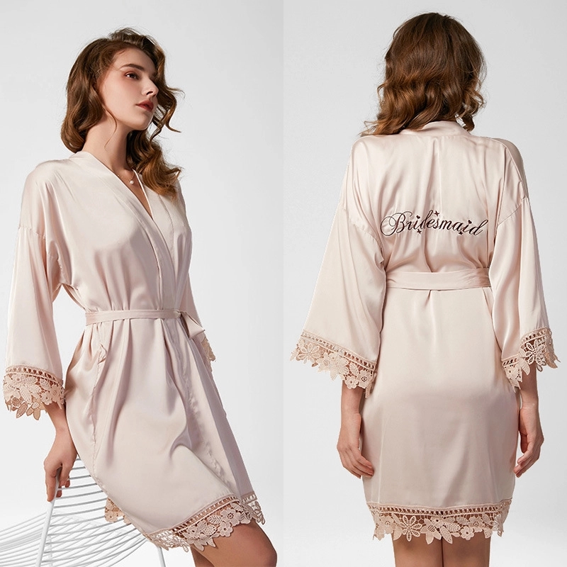 Women's Satin Robe Lace Silk Kimono 9