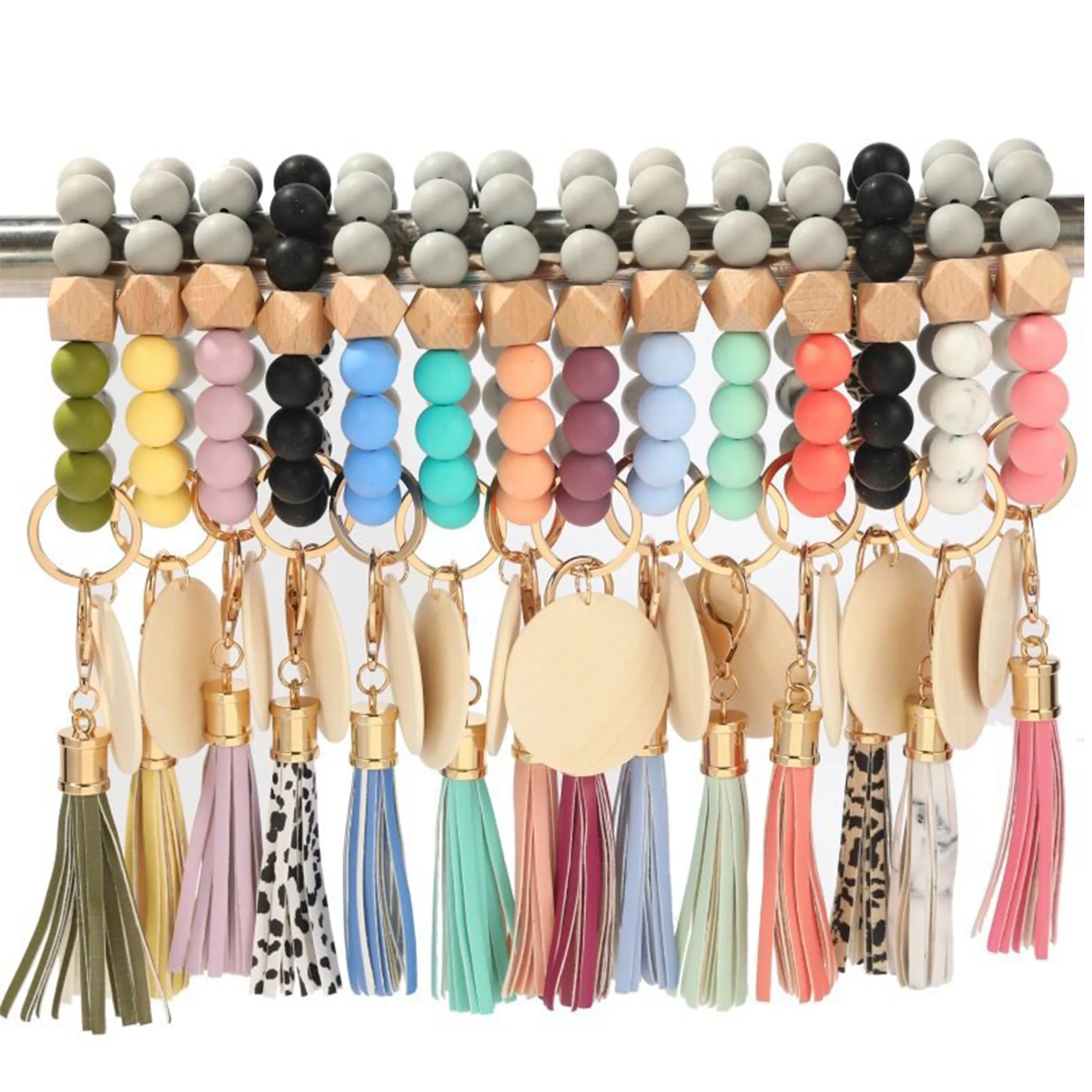 Silicone Key Bead Wood Bracelet Keychain 4