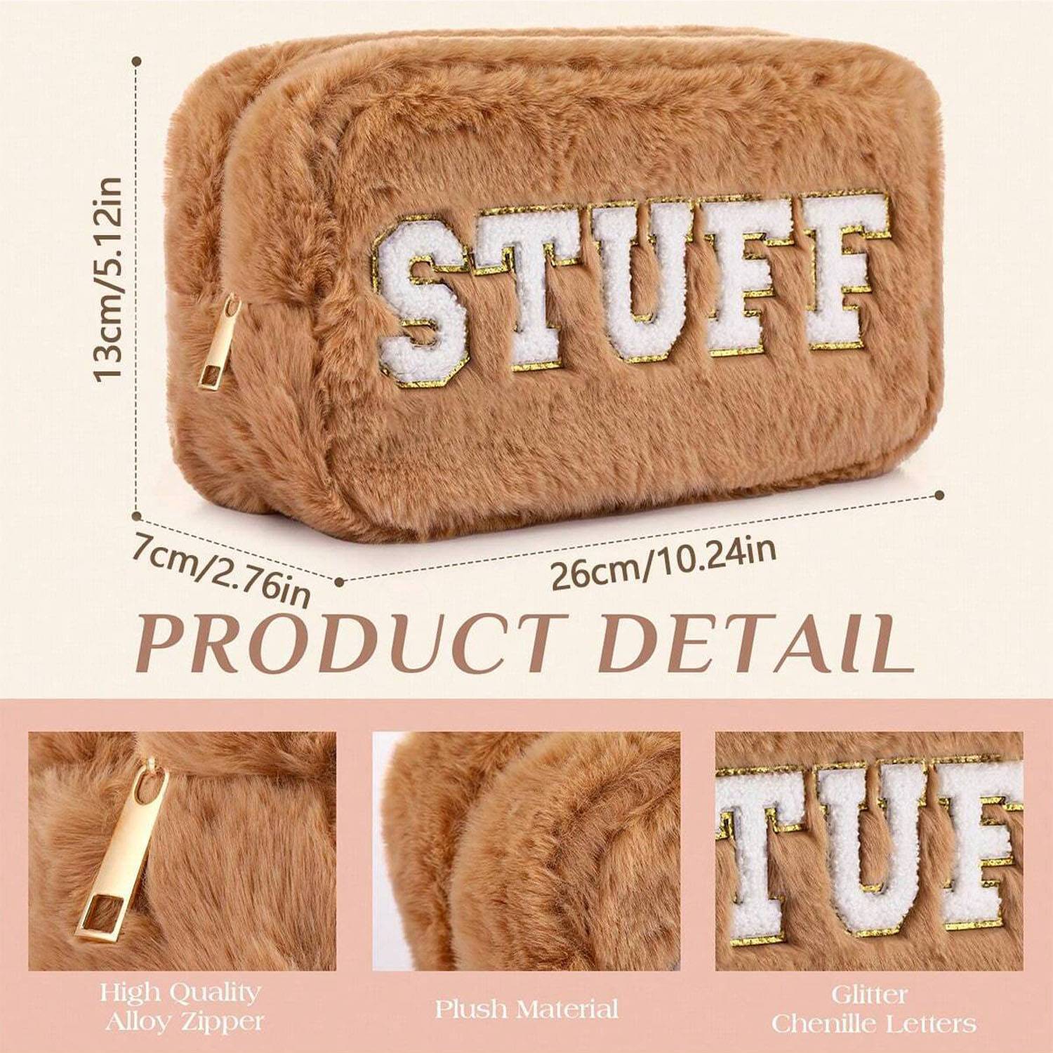 Soft Faux Rabbit Fur Embroidered Makeup Storage Bag 8