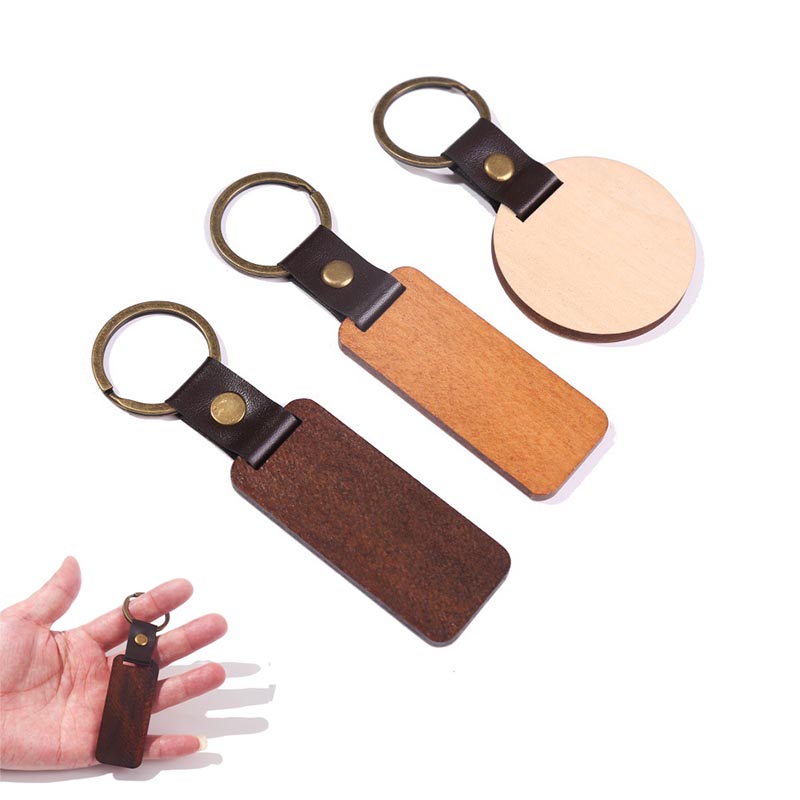 Engraved Wooden w/ Leather Keychain 1