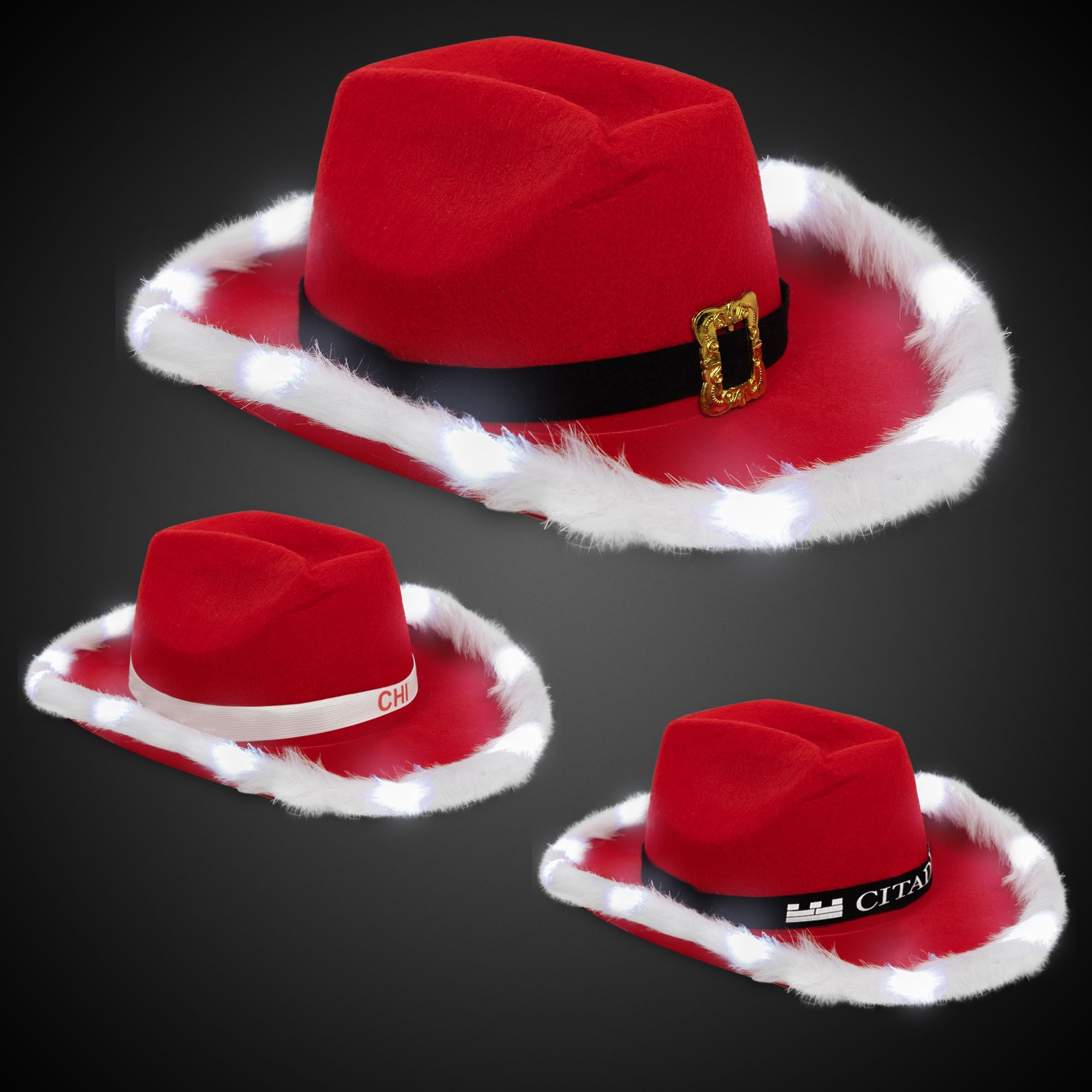Red Santa Light Up Cowboy Hat with White Marabou Trim(w/ White Imprinted Band) 3