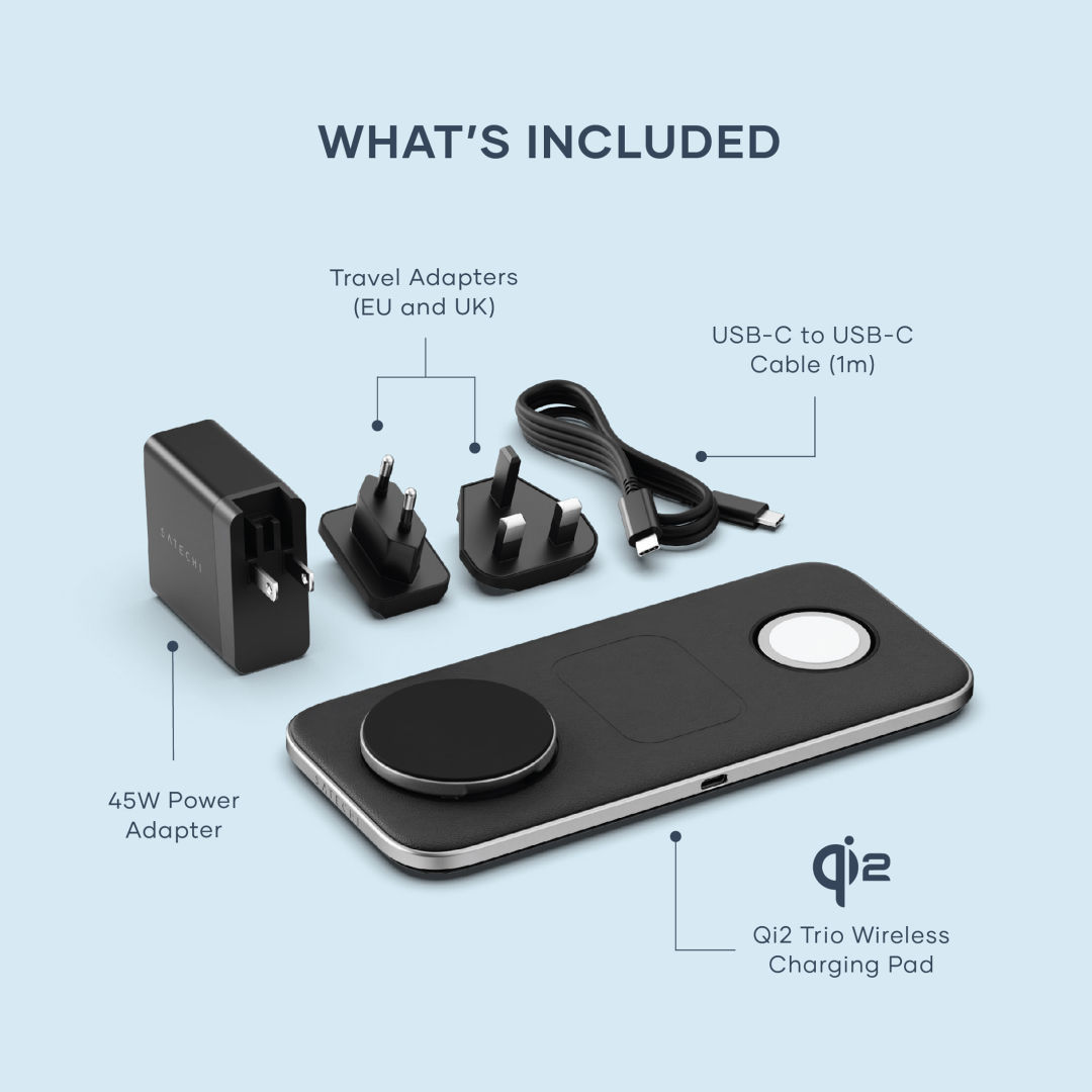 SATECHI® Qi2 Trio Wireless Charging Pad w/Type A,C,G Plugs 6