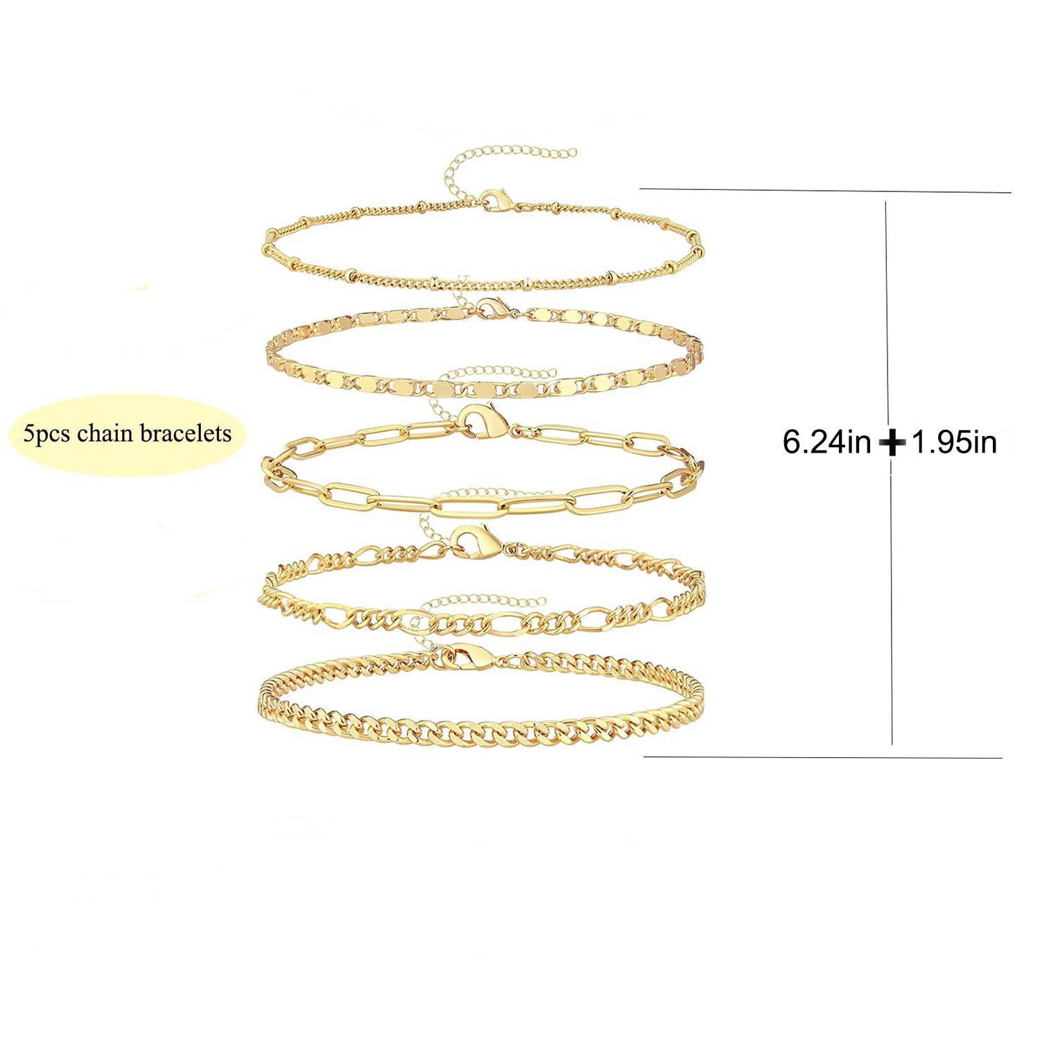 14K Real Gold Plated Link Chain Bracelets Set for Women 2