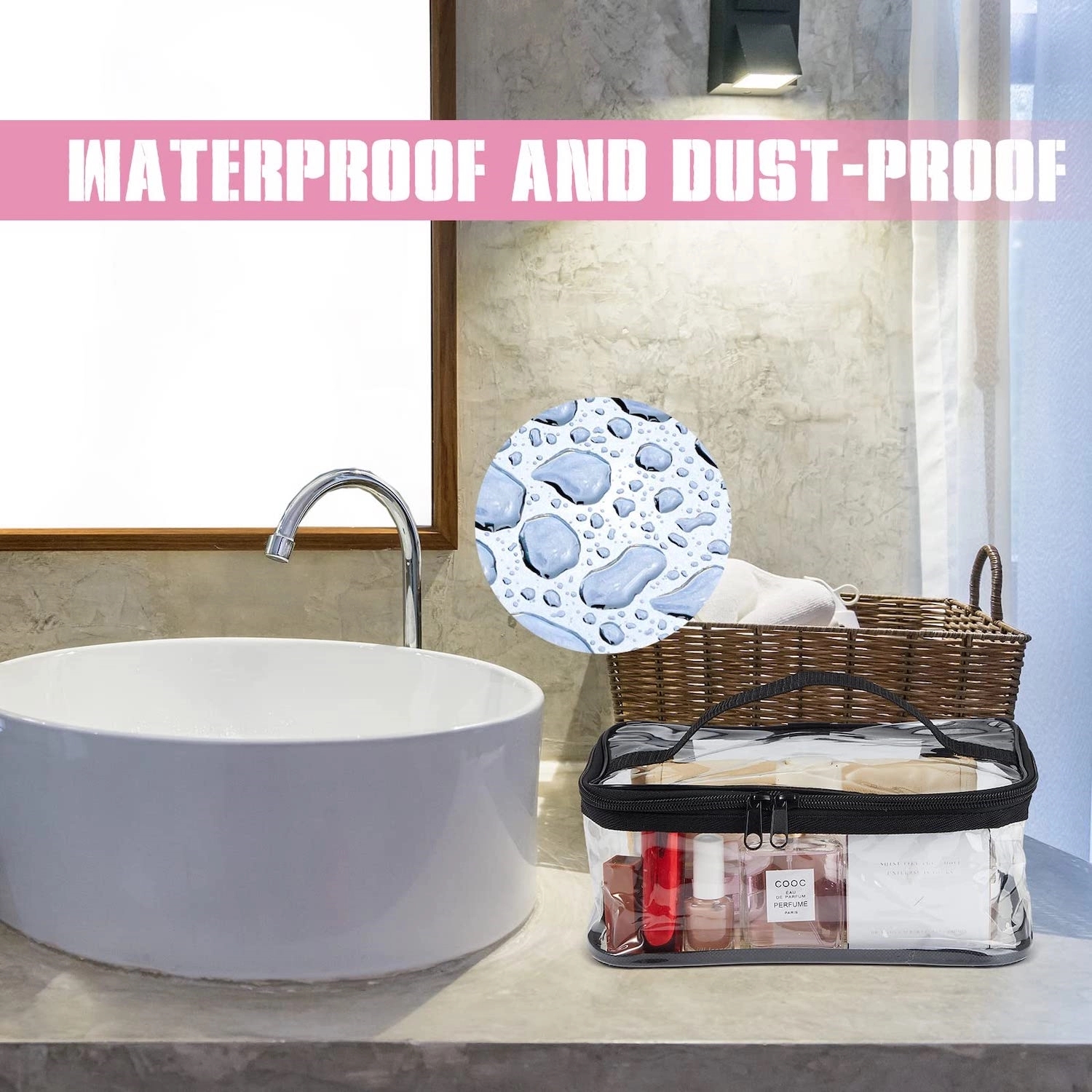 PVC Clear Makeup Bags with Zipper and Handle Waterproof 5