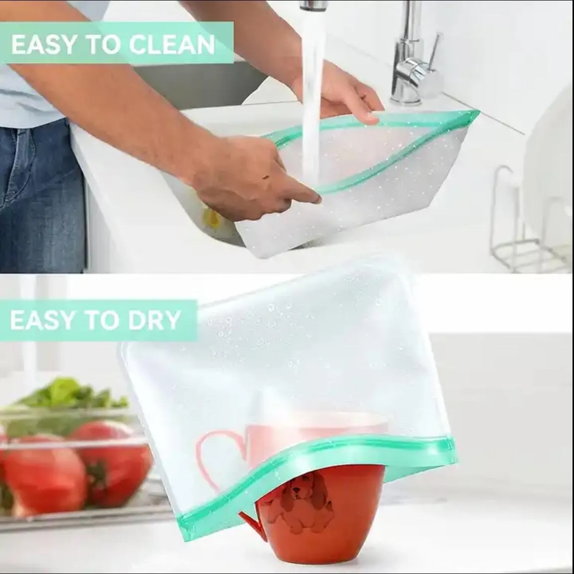 Reusable PEVA Sandwich Snacks Ziplock Storage Bags 3