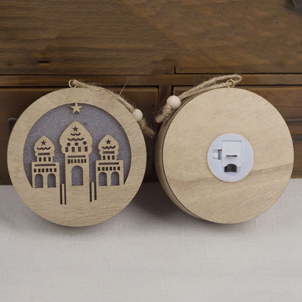 Hot Sale holiday LED Round Hanging Wooden Hollow Lamp 4