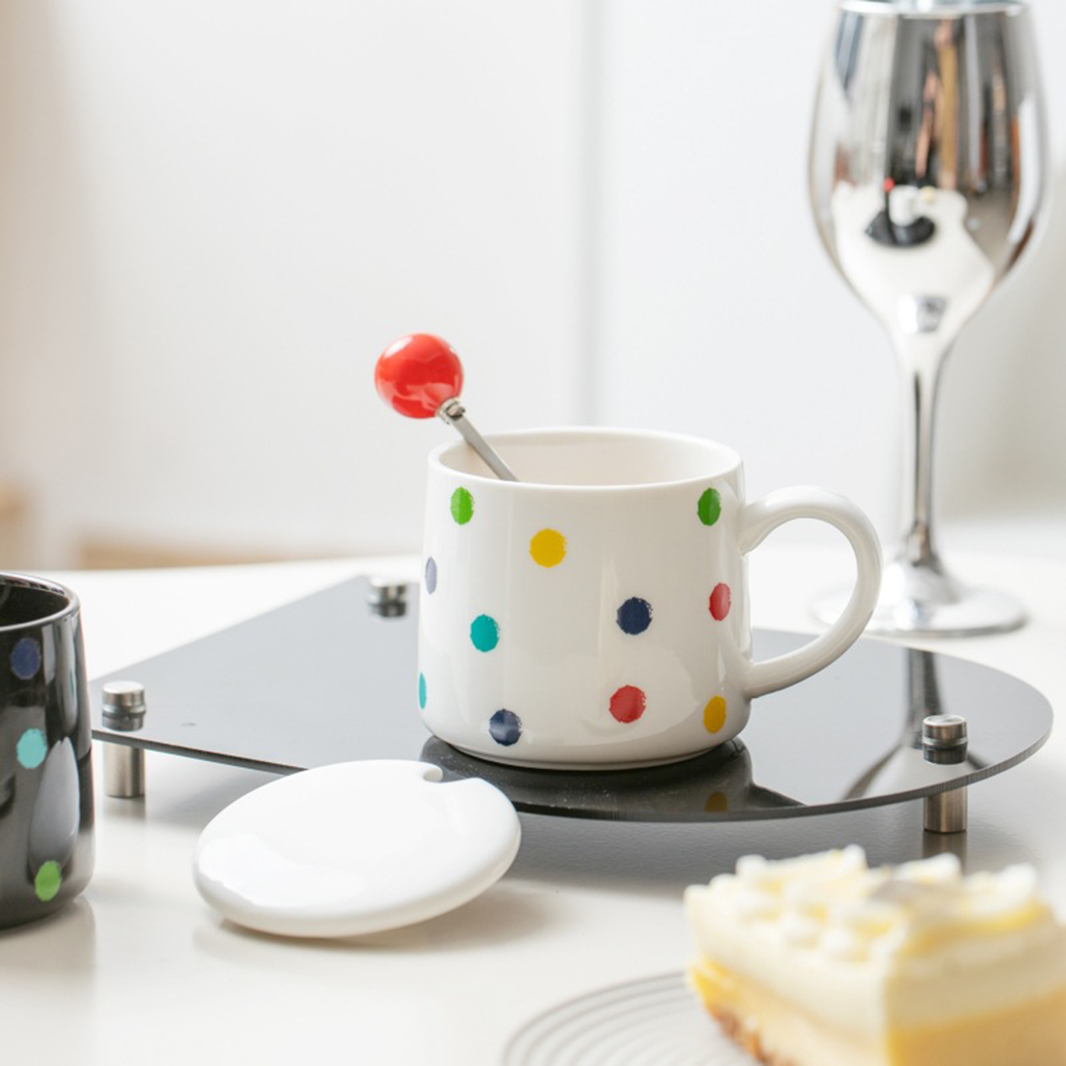 Cute Ceramic Cup With Lid And Spoon Novelty Mug 4