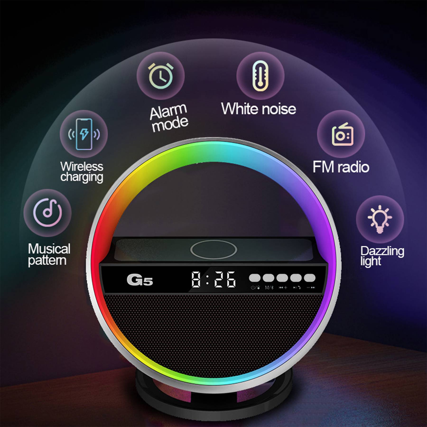 Wireless Charging Bluetooth Speaker with Clock 4