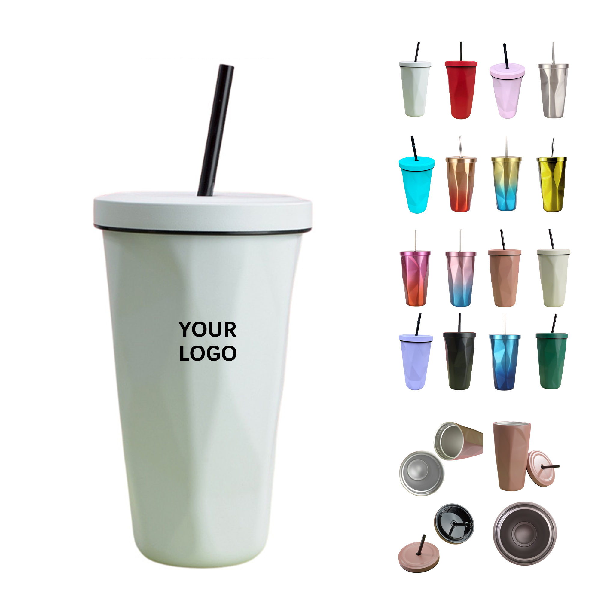 16 Ounce Diamond Shape Travel Tumbler With Straw 2.75" x 7.1" 24